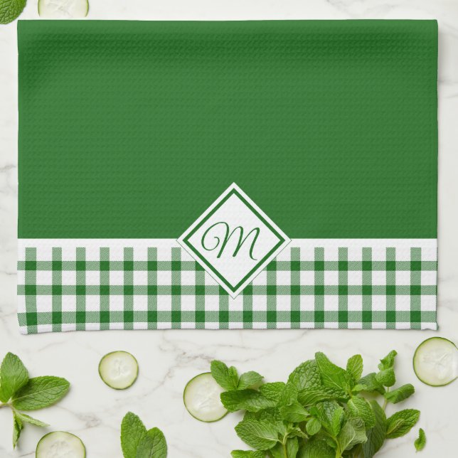 Green plaid monogram kitchen towel (Folded)