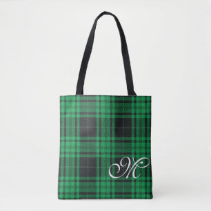 Green Plaid Monogram Tote Bag