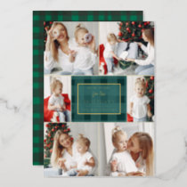Green Plaid New Home for Holidays Photo  Foil Holiday Card