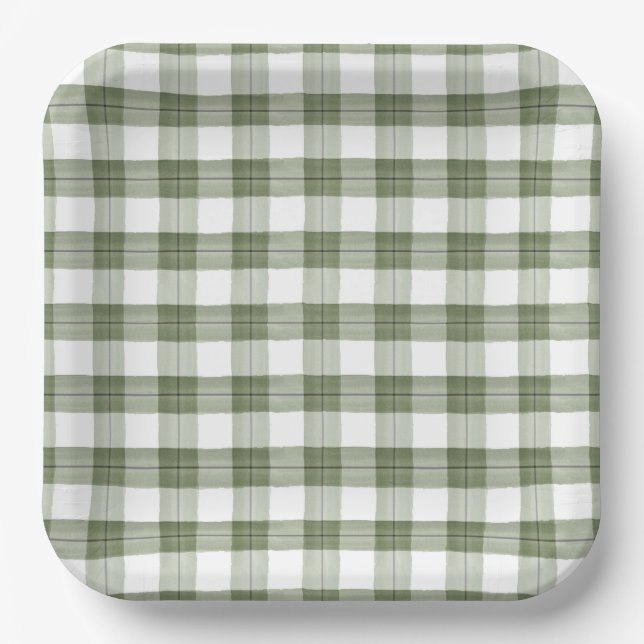 Green Plaid Paper Plates (Front)