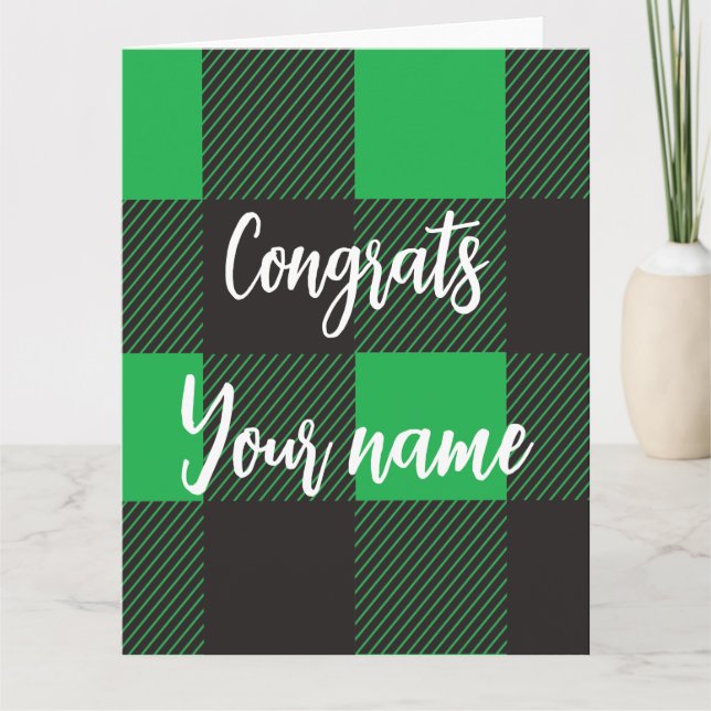 Green Plaid Pattern Congrats Card (Front)