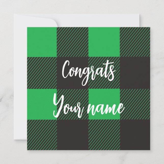 Green Plaid Pattern Congrats Postcard (Front)