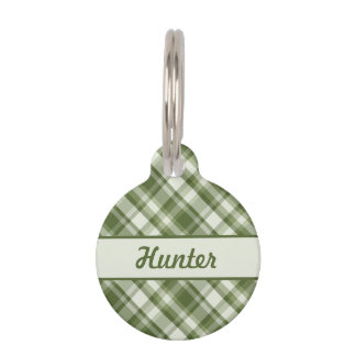 Green Plaid Pattern &amp; Custom Pet Name And Number ID Tag