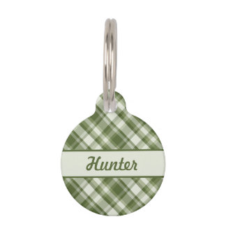 Green Plaid Pattern & Custom Pet Name And Number Pet ID Tag