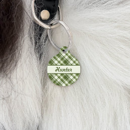 Green Plaid Pattern &amp; Custom Pet Name And Number Pet ID Tag