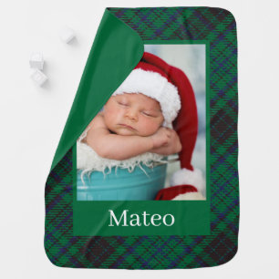 Green Plaid Pattern Custom Photo Christmas Boy Baby Blanket