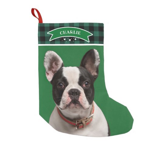 Green Plaid Pattern Custom Photo Pet Dog Small Christmas Stocking