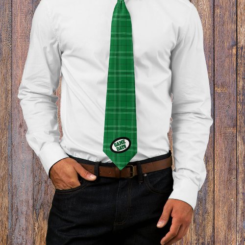 Green Plaid Pattern Game Day Neck Tie