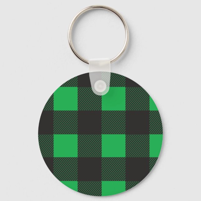 Green plaid pattern keychain (Front)