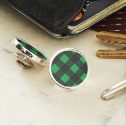 Green plaid pattern lapel pin