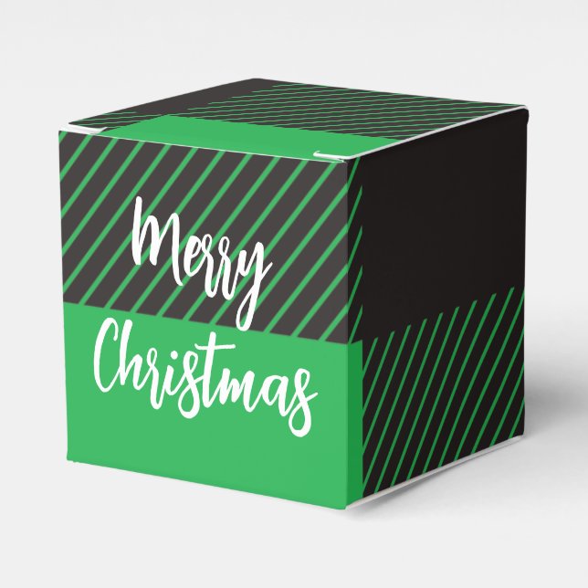Green Plaid Pattern Merry Christmas Favor Boxes (Front Side)