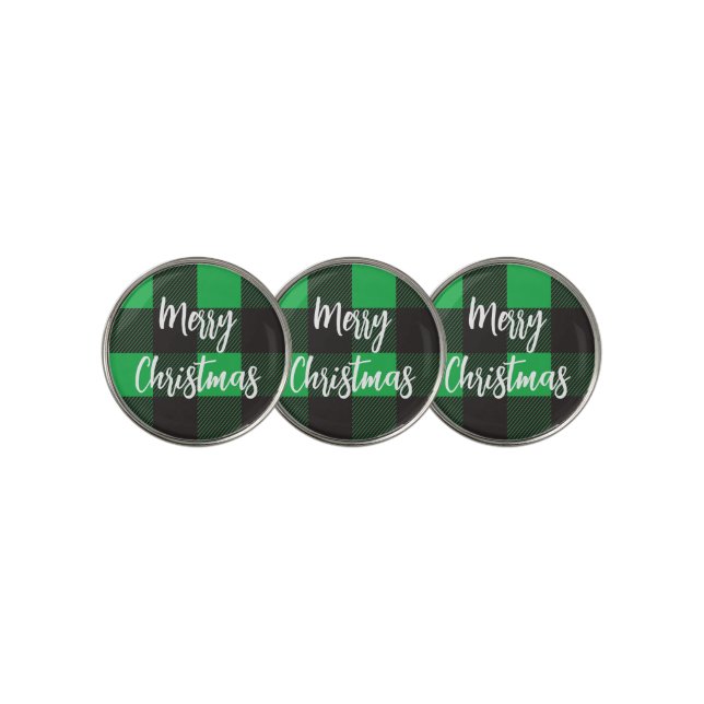Green Plaid Pattern Merry Christmas Golf Ball Marker (3 Up)