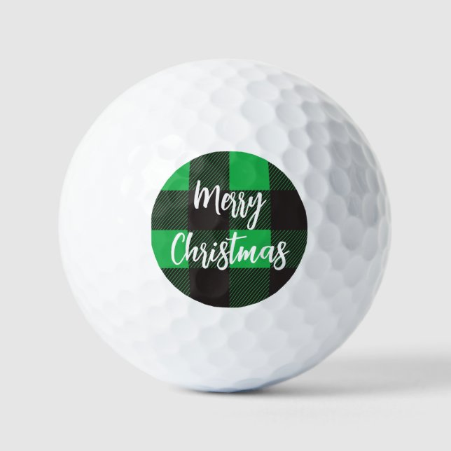 Green Plaid Pattern Merry Christmas Golf Balls (Front)
