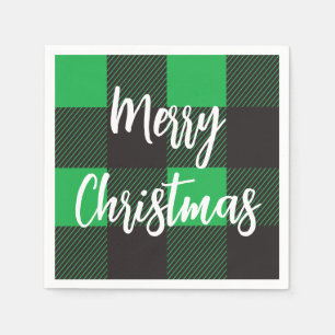Green Plaid Pattern Merry Christmas Napkins