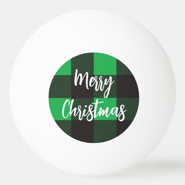 Green Plaid Pattern Merry Christmas Ping Pong Ball (Front)