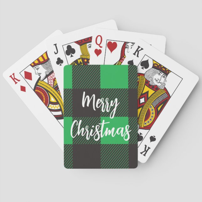 Green Plaid Pattern Merry Christmas Poker Cards (Back)