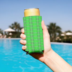 Green plaid pattern seltzer can cooler