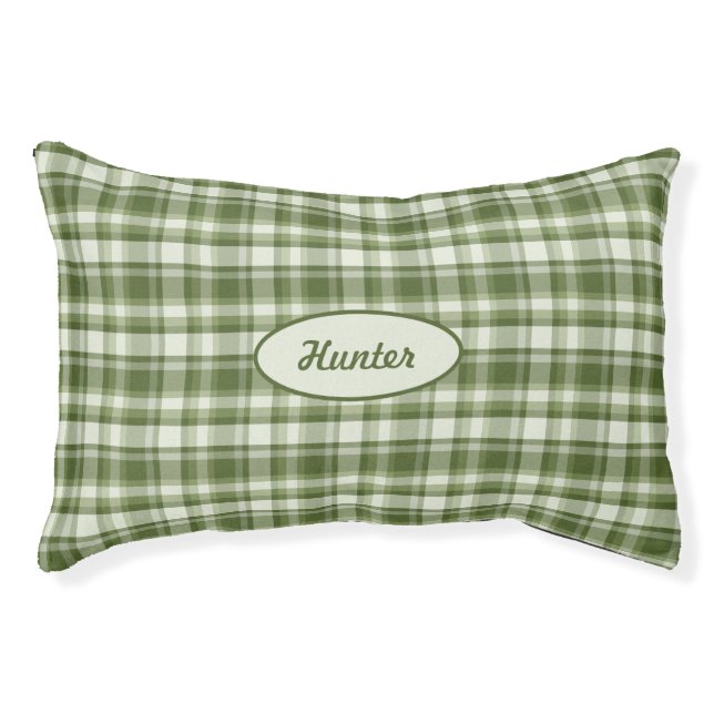 Green Plaid Pattern With Custom Pet Name Bed (Front)
