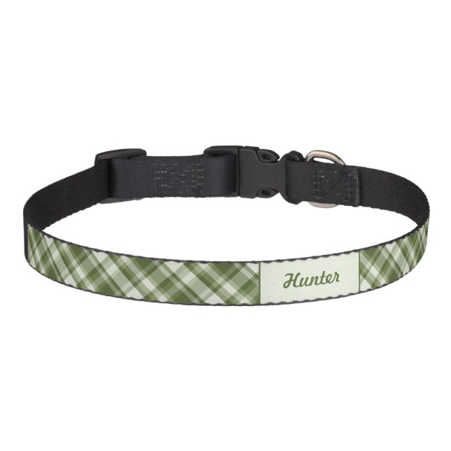 Green Plaid Pattern With Custom Pet Name Collar (Front)