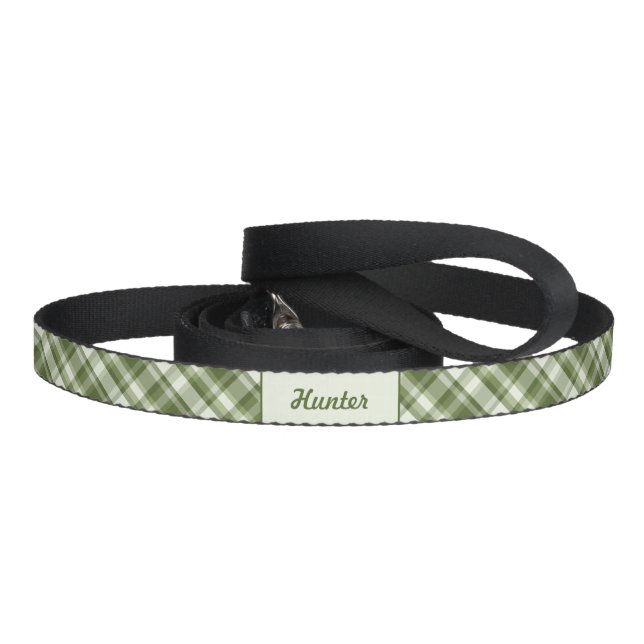 Green Plaid Pattern With Custom Pet Name Leash (Handle)