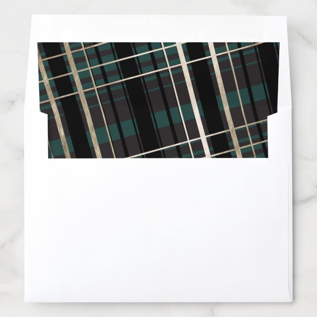 Green Plaid Pattern With Faux Gold Foil Envelope Liner (In Envelope)