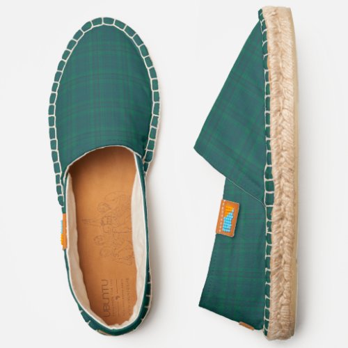 green plaid pattern with white liner mens espadrilles