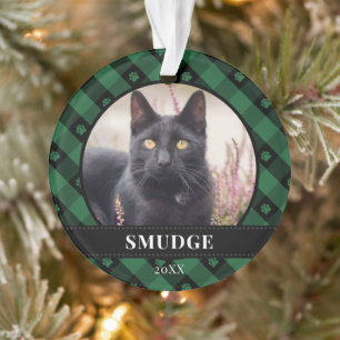 Green Plaid Paw Prints Pet Photo Ornament