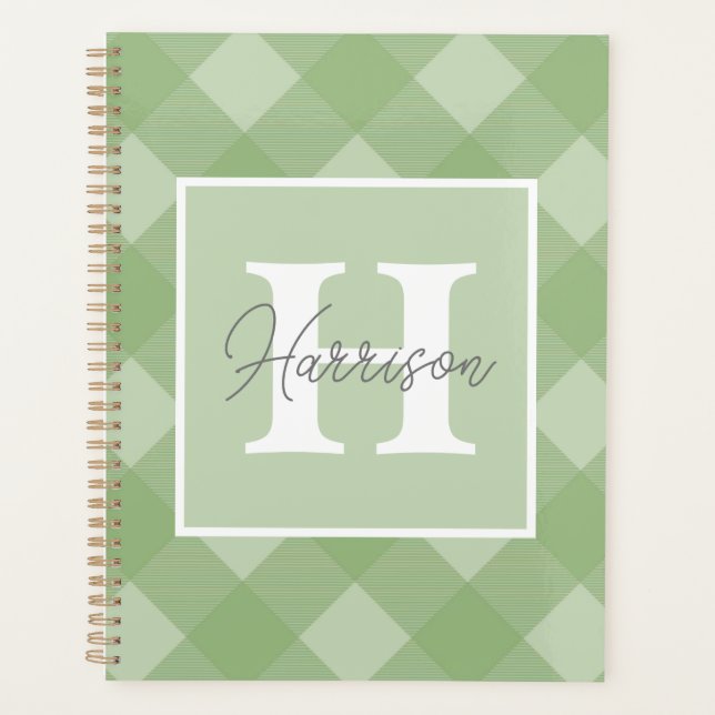 Green Plaid Personalized Monogram and Name  Planner (Front)