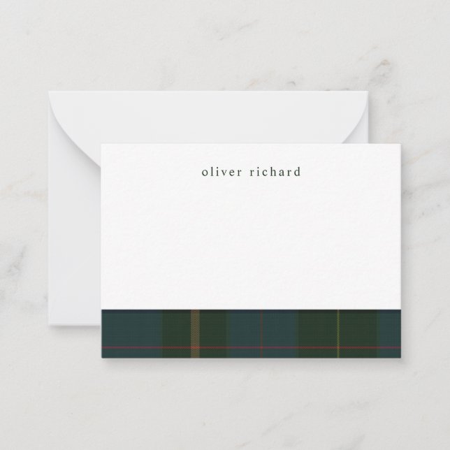 Green Plaid Personalized Stationery Note Cards (Front)