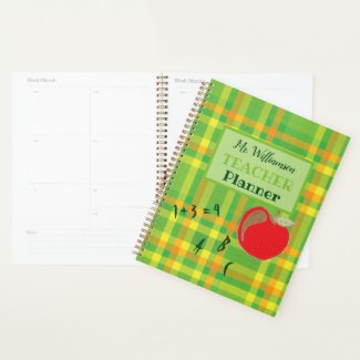 Green plaid personalized teacher planner