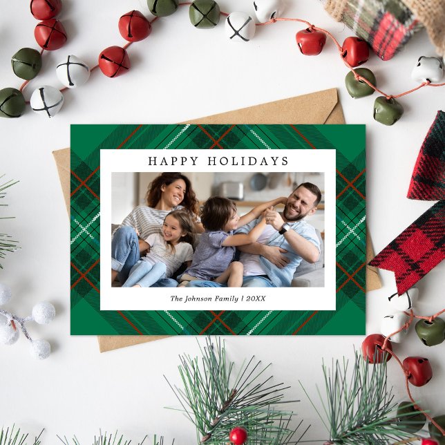 Green Plaid Photo Christmas Holiday Card (Creator Uploaded)