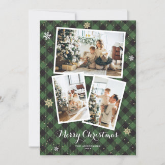 Green Plaid Photo Collage Merry Christmas Cards