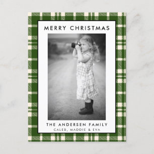 Green Plaid Photo Merry Christmas Card 