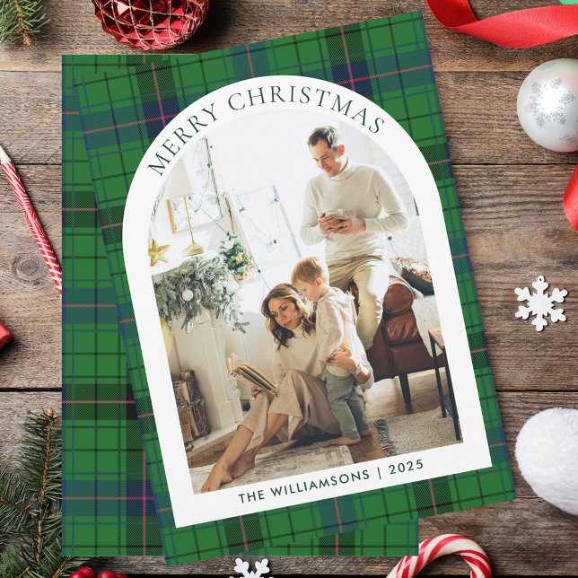 Green Plaid Photo Rustic Christmas Tartan Holiday Card (Green Plaid Photo Rustic Christmas Tartan Holiday Card)