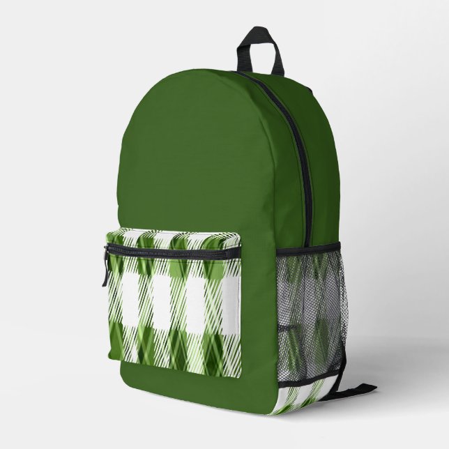 Green plaid  printed backpack (Back Corner Right)