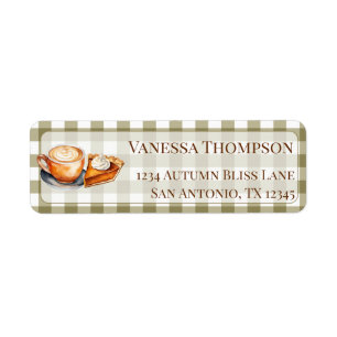 Green Plaid Pumpkin Spice Latte Pie Return Address Label