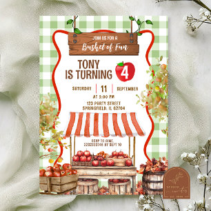 Green Plaid Quirky Apple Orchard Birthday Invitation