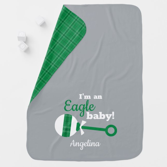 Green Plaid Rattle Eagle Baby Blanket (In Situ)