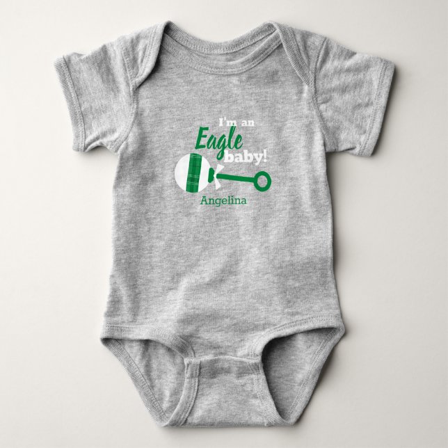 Green Plaid Rattle Eagle Baby Bodysuit (Front)