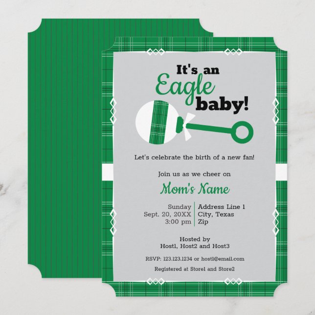 Green Plaid Rattle Eagle Baby Shower Invitation (Front/Back)
