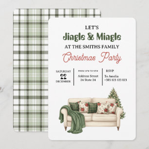 Green Plaid Retro Christmas Party Invitation