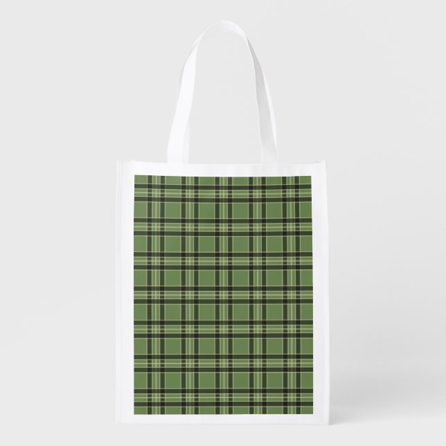 Green Plaid Reusable Grocery Bag (Front)