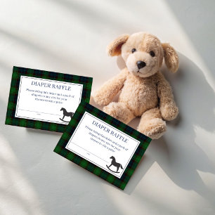 Green plaid rocking horse diaper raffle enclosure card