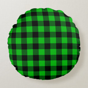 Green Plaid Round Pillow