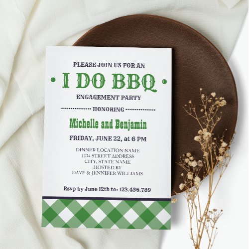 Green Plaid  Rustic I DO BBQ Engagement Party Invitation