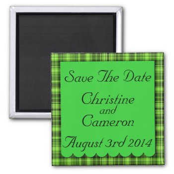 Green Plaid Save The Date Magnet by tjustleft at Zazzle