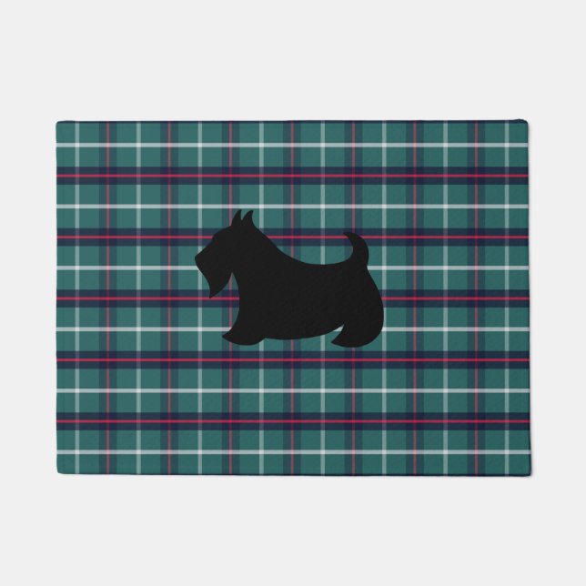 Green Plaid Scottish Terrier Doormat  (Front)