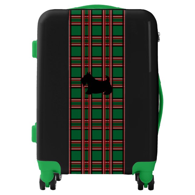 Green Plaid Scottish Terrier Suitcase Luggage (Front)