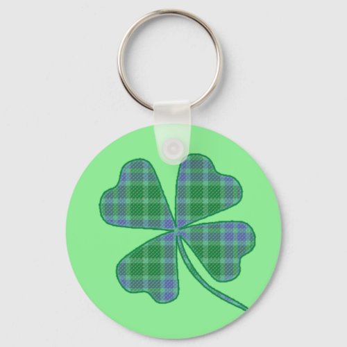 Green Plaid Shamrock Four_Leaf Clover Keychain