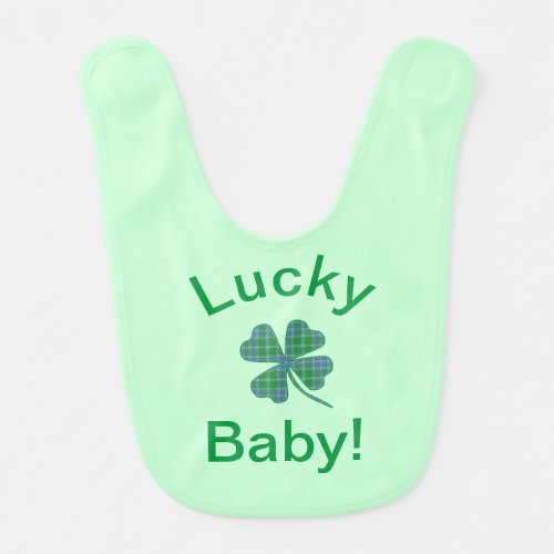 Green Plaid Shamrock Four_Leaf Clover Pattern Baby Bib